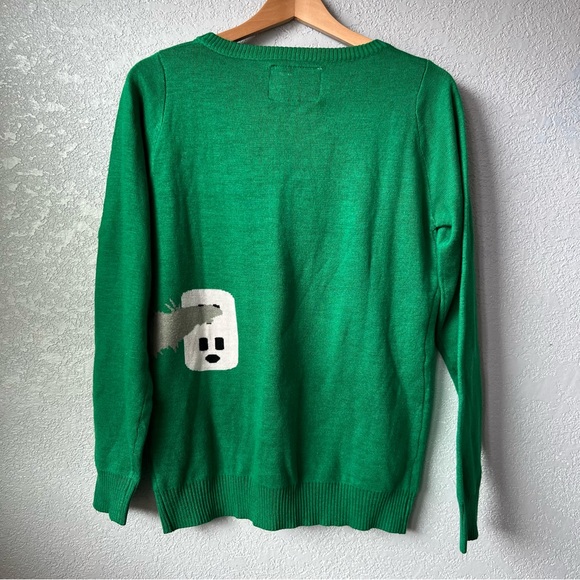 Tipsy Elves Green Christmas Sweater Small Cat Tangled in Lights Funny Holiday - Picture 4 of 7